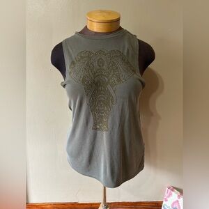 EVOLUTION AND CREATION ACTIVE Green Tank Open Back With Elephant Print